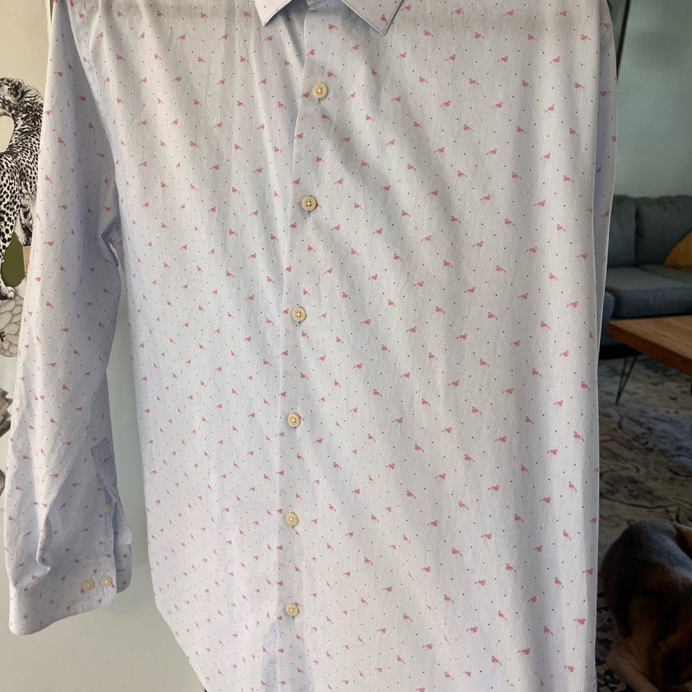 Bar III White and Pink Casual Button Down Shirt